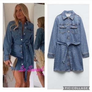 NWT ZARA denim dress with belt blogger favorite